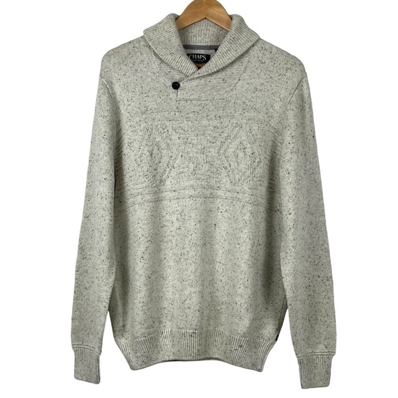 Chap’s Men’s Classic Fit Textured Shawl Collar Cream Heather Sweater Size Large - Picture 1 of 11